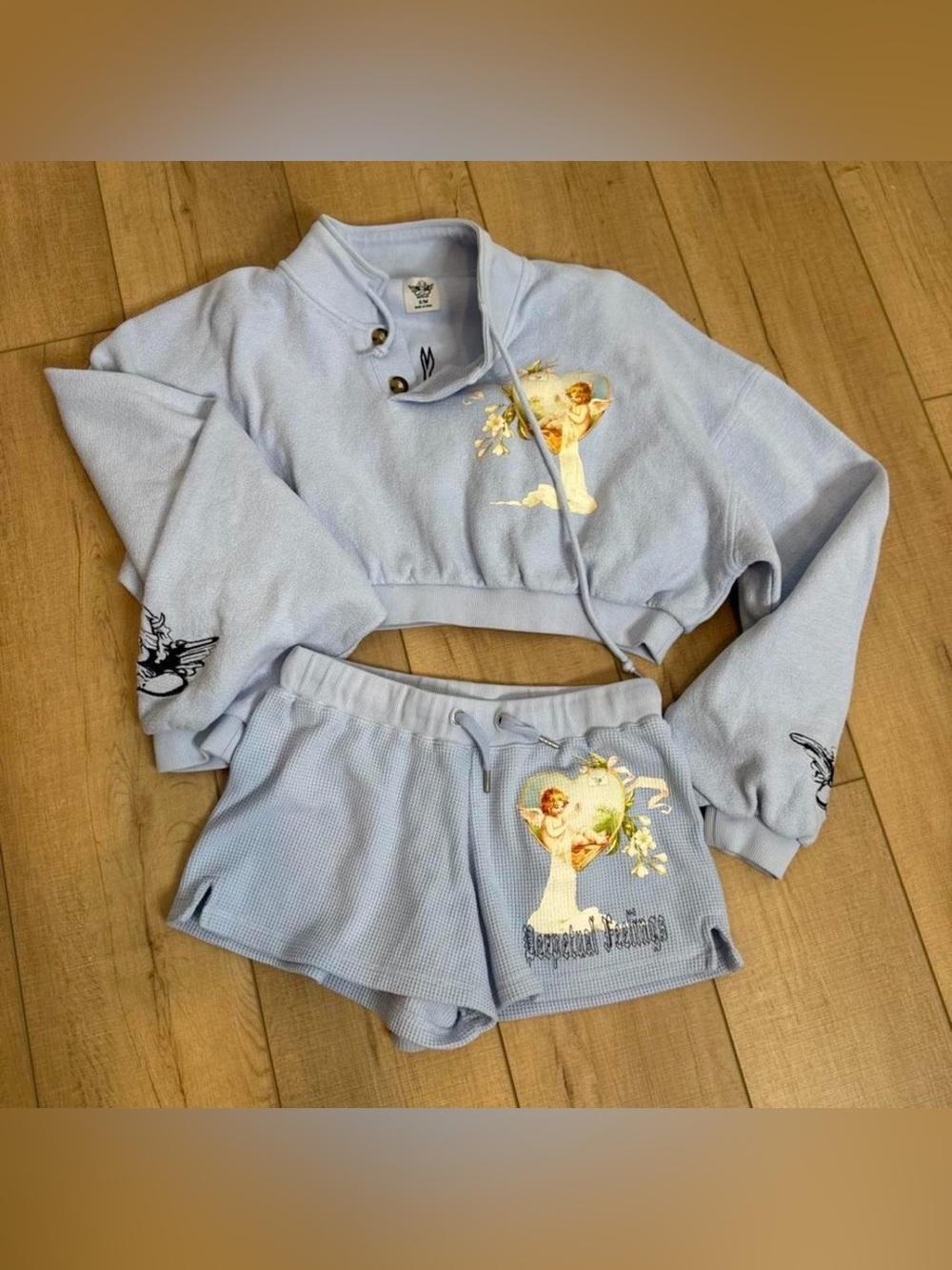 Boys Lie Perpetual Feelings V2 Set S/M Blue Crop Henley Shorts Summer House